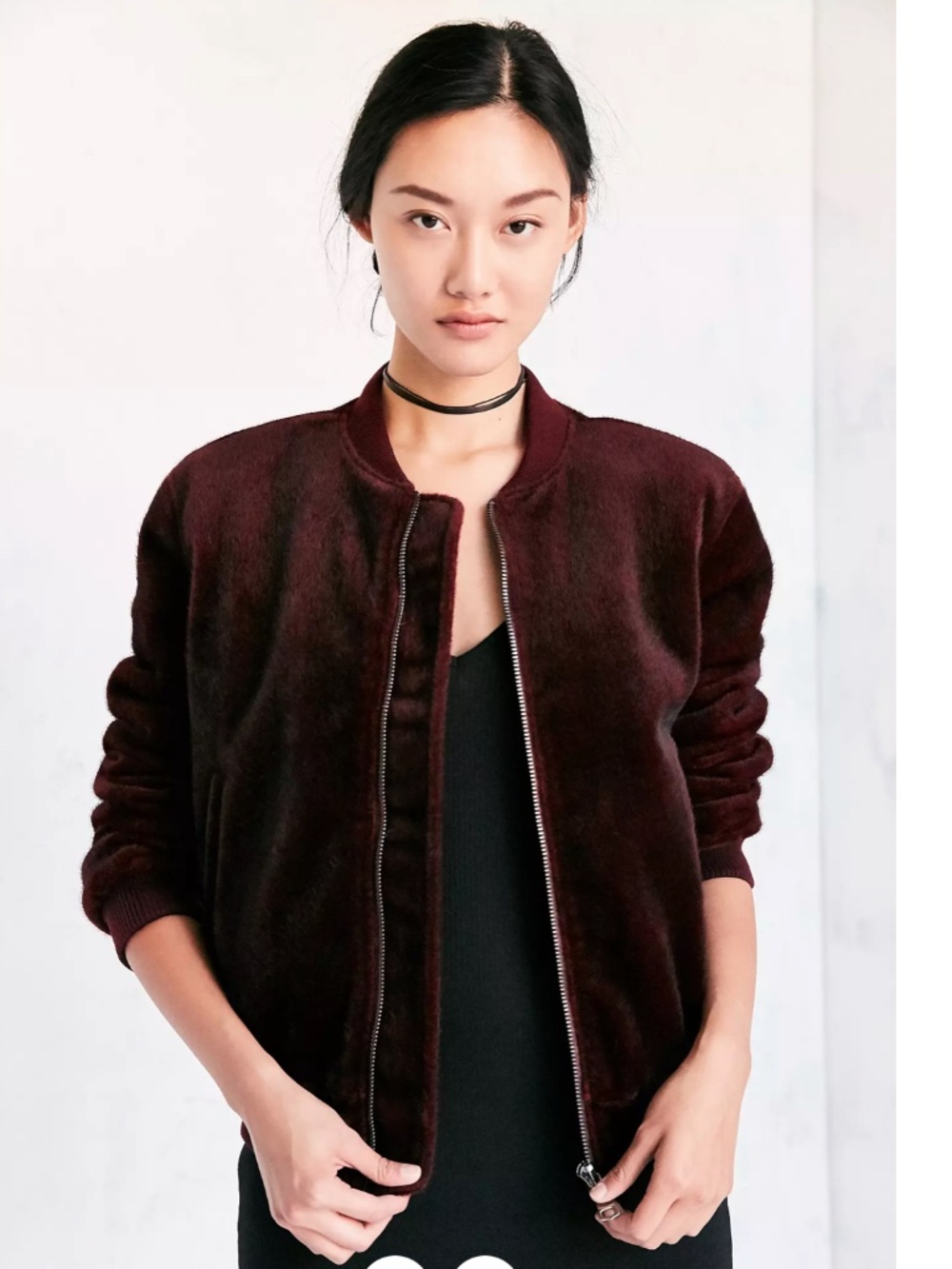 J.O.A Los Angeles Bomber Jacket Womens Size S Red Burgundy Faux Fur Whimsy‎ Goth